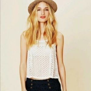 NWOT M Free People Ivory Crochet Crop Top